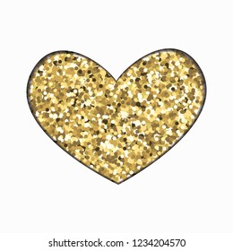 Beautiful and light Valentine's Day card with a big golden pretty heart, a perfect template for postcards