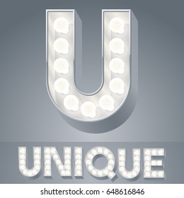 Beautiful light up vector alphabet. Letter U