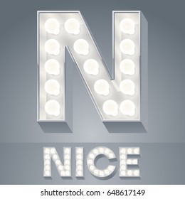 Beautiful light up vector alphabet. Letter N