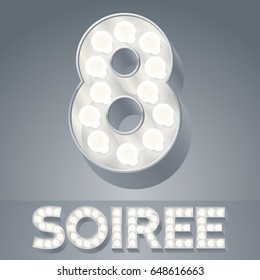Beautiful light up vector alphabet. Number 8
