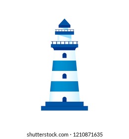 Beautiful lighthouse with blue stripes. Isolated vector illustration.