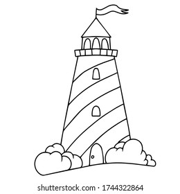 beautiful lighthouse  line vector illustration hand-drawn doodles isolated fo white background