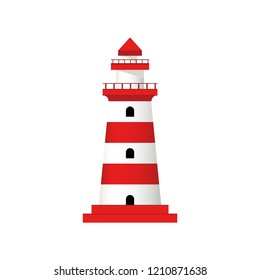 Beautiful lighthouse with red stripes. Isolated vector illustration.