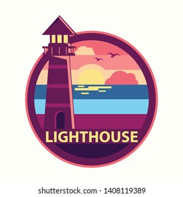 beautiful lighthouse when afternoon logo template . Suitable for your business - Vector
