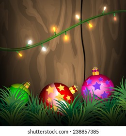 Beautiful lighting Christmas on wooden background