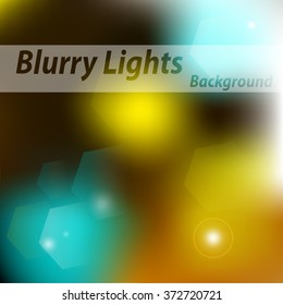 Beautiful lighting night unfocused in yellow blue. Vector Design. The lights on blurred background