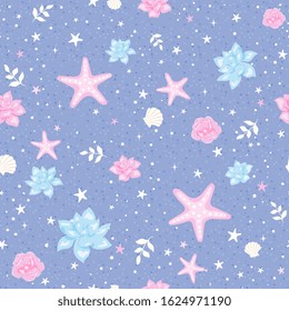 Beautiful lilac pattern. Mermaid set. For kids t shirts, fashion artwork, children books, prints and fabrics or wallpapers. Fashion illustration drawing in modern style