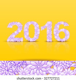 Beautiful lilac, purple floral lace like paper cut wreath with 2016 creates an elegant design. Seasons greetings concept. 