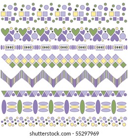 Beautiful lilac, yellow and green trim collection over white background