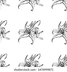 Beautiful lilia, great design for any purposes. Tropical vector seamless pattern. Herbal nature plant. Vintage natural pattern.