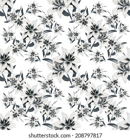 Beautiful lilies flowers seamless pattern on white background vector illustration