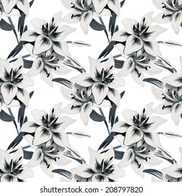 Beautiful lilies flowers seamless pattern on white background vector illustration