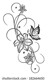 Beautiful lily and abstract flowers with butterfly