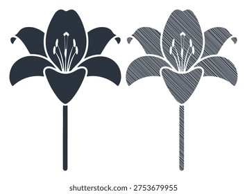 Beautiful lily flower icon. Stylized design. Isolated on white.