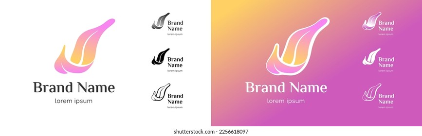 Beautiful lily flower petal logo concept. Abstract light gradient floral delicate leaf beauty logotype template. Brand identity design element collection. Modern company business vector eps symbol set