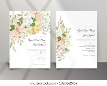 beautiful lily flower wedding invitation card