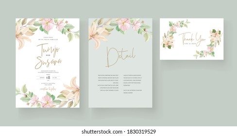 Beautiful lily flower wedding invitation card