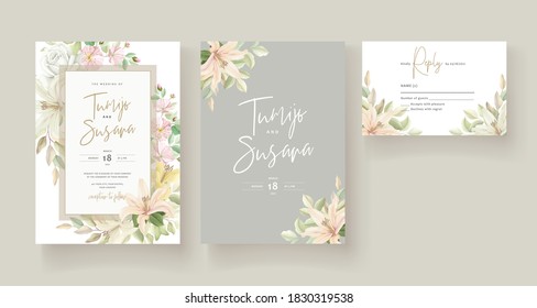 Beautiful lily flower wedding invitation card