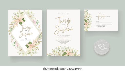 Beautiful lily flower wedding invitation card