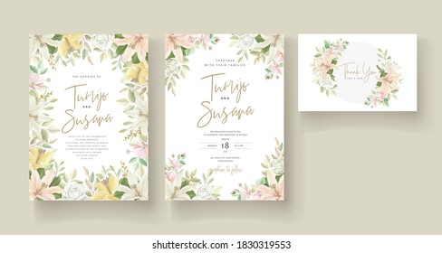 Beautiful lily flower wedding invitation card