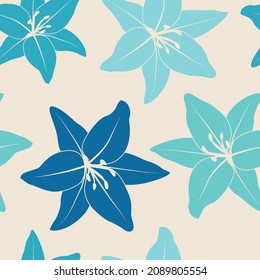 Beautiful Lily flowers pattern design. Seamless pattern with spring flowers and leaves. Hand drawn background. floral pattern for wallpaper or fabric. Botanic Tile.