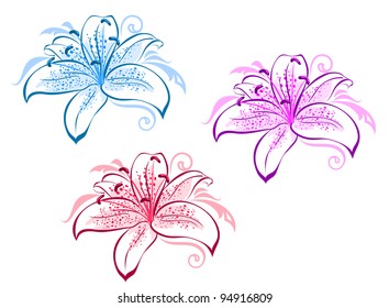 Beautiful lily flowers set for design and ornate. Jpeg version also available in gallery