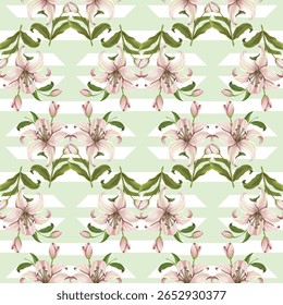 Lindas flores de lírio e flores de primavera pintura a óleo sem costura padrão. Padrão realista e maravilhoso para papel de parede e tecido.
