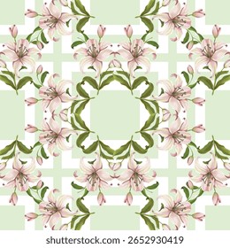Lindas flores de lírio e flores de primavera pintura a óleo sem costura padrão. Padrão realista e maravilhoso para papel de parede e tecido.