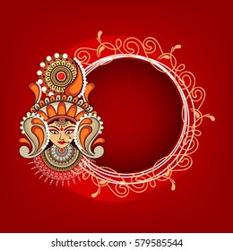 Beautiful Line Art based Floral Frame with Maa Durga Face, Vector Illustration for Hindu Festival Happy Navratri.