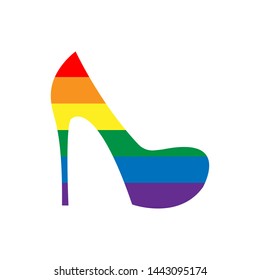 Beautiful line art collection with colorful women's shoe color lgbt on white background. Freedom sign. Trendy texture. Gay pride lgbt flag. Female symbol. Fashion style.