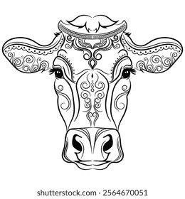 Beautiful Line Art of Cow Decorated with Designes.