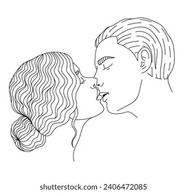 beautiful line art drawing of lovers, kiss, people, love and feelings. Vector. Image isolated from background