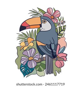 Beautiful line art of exotic birds.