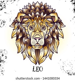 Beautiful line art filigree zodiac symbol on vintage background.Elegant jewelry tattoo.Engraved horoscope symbol.For printing Removable Temporary Tattoo Sticker Body Art Multicolor. Leo