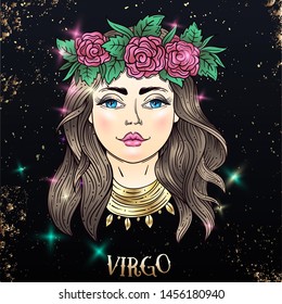 Beautiful line art filigree zodiac sign on vintage background.Elegant jewelry tattoo.Engraved horoscope symbol.For printing Removable Temporary Tattoo Sticker Body Art Multicolor.Virgo