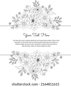 Beautiful Line Art Floral Wedding and Greeting card. flower arrangement