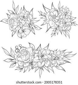 beautiful line art flower arrangements bouquet decoration set