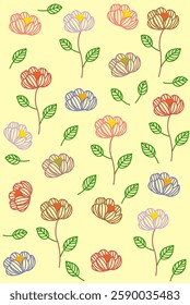 Beautiful Line art flower blossom on yellow background 
