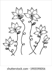 Beautiful line art flower, Hand drawn flowers, Vector illustration, flower line vector, flower line drawings