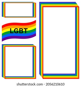 Beautiful line art frame set in six colors of the rainbow, a symbol of the LGBT community. Vector.