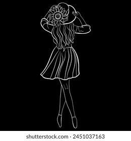 Beautiful line art of girl, vector illustration 