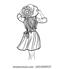 Beautiful line art of girl, vector illustration 