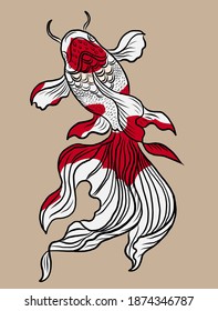 Beautiful line art of gold fish vector illustration.Koi fish for printing on shirt on white isolated background.