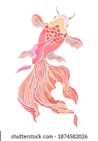 Hermosa línea de arte de la ilustración del vector del pez dorado. Pescado Koi para imprimir en camisa sobre fondo aislado blanco.