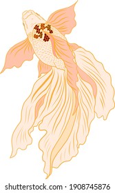 Hermosa línea de arte de la ilustración del vector del pez dorado. Pescado Koi para imprimir sobre fondo aislado blanco.