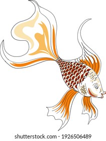Beautiful line art of gold fish vector illustration.Koi fish for printing on shirt on white isolated background.