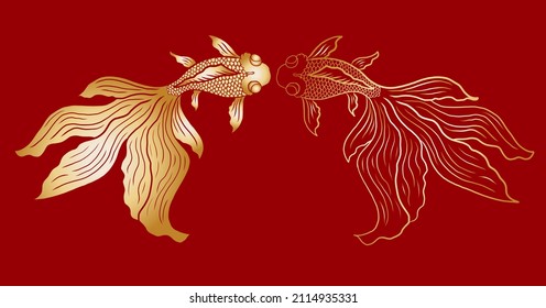 Beautiful line art of gold fish vector illustration.Koi fish for printing on shirt on white isolated background.