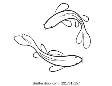 Beautiful line art of gold fish vector illustration.Koi fish for printing on shirt on white isolated background.Koi Fish Painting.