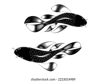 Beautiful line art of gold fish vector illustration.Koi fish for printing on shirt on white isolated background.Koi Fish Painting.