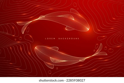 Beautiful line art of gold fish on red background